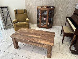 Coffee table in solid wood paneling with unique sliding top. Woodesignz.nz